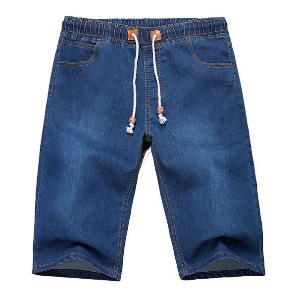 Herren Plus Größe Sommer Elastische Taille strecken Jeans Knie Länge Kordelzug Schlauch ausgebeult Kurze Hosen Roupa Masculina: Modell 2 / 36
