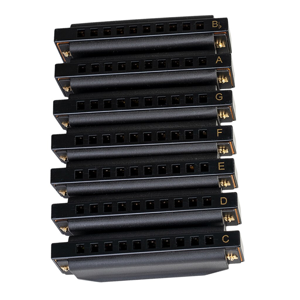 Deluxe Seven Piece Harmonica Set - G, A, Bb, C, D, E, F Key Pack