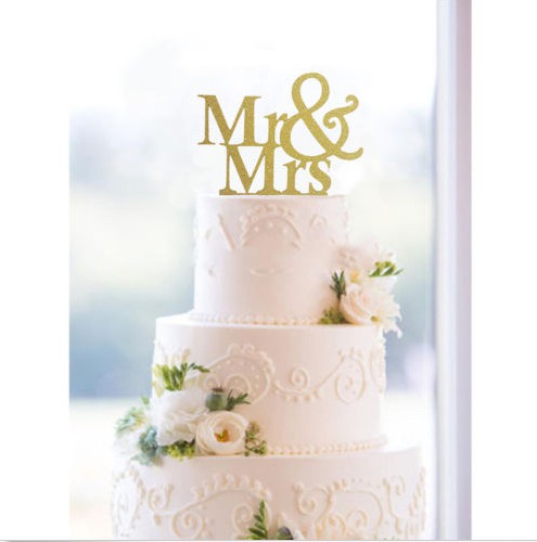 Hr. og fru romantisk skinnende kage topper bryllupsfest top brev dekoration dekoration til hjemmefest forsyninger cupcake topper
