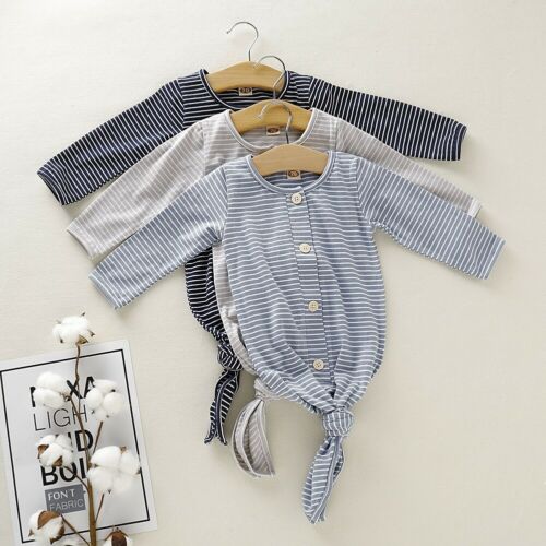 Cathery Pasgeboren Baby Meisje Jongen Gestreepte Bloemen Nachtkleding Nachtjapon Inbakeren Deken + Hoofdband Outfits Set