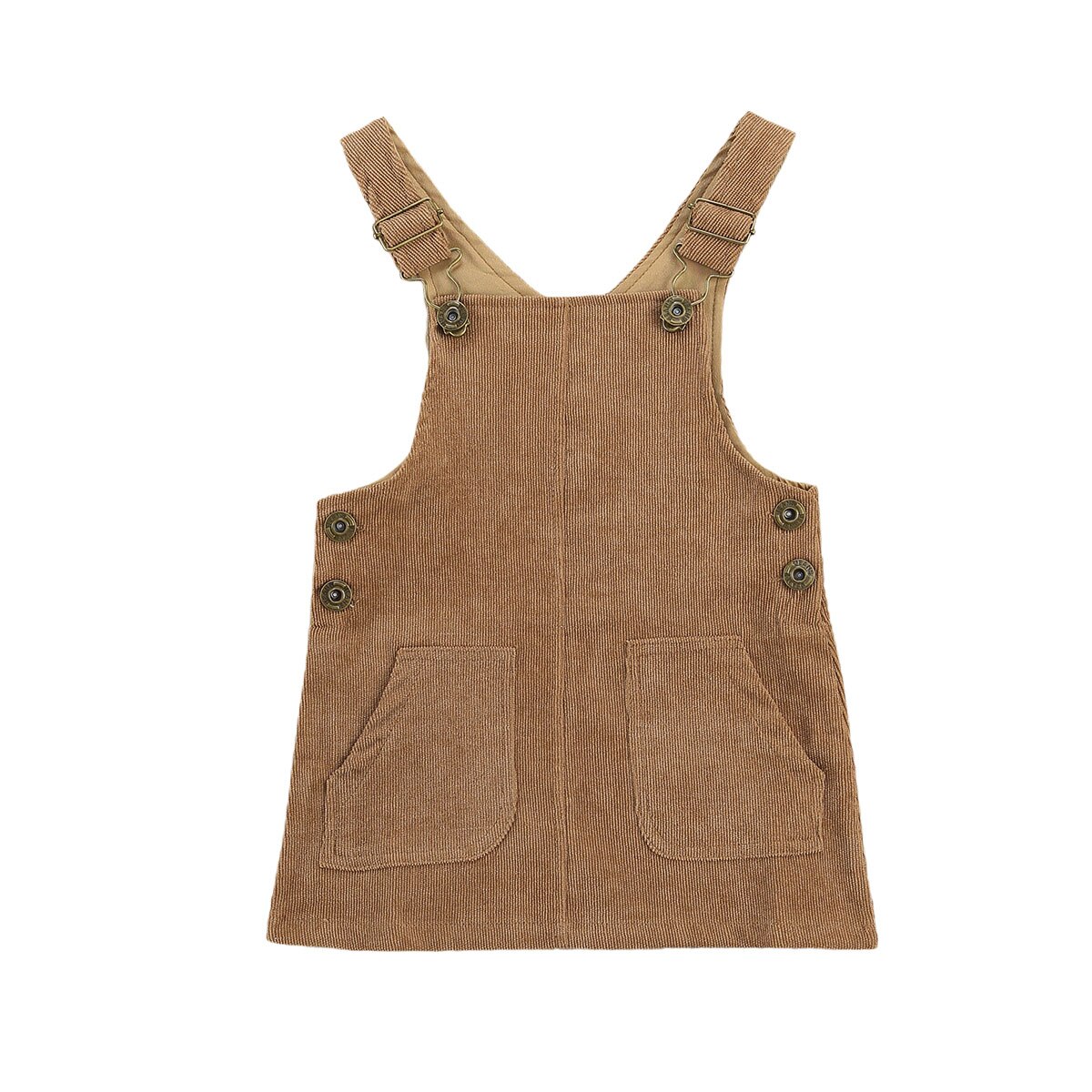 0-3Y enfant en bas âge bébé filles Vintage robe velours côtelé salopette automne solide couleur poches bouton bretelles bavoir enfants robe tenue: Coffee / 3T