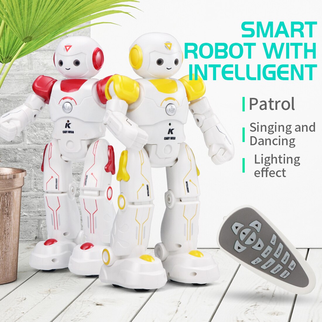 iTECHOR Music RC Robot Toy with Intelligent Programming Gesture Sensing Function with LED Lights Birthday - Red