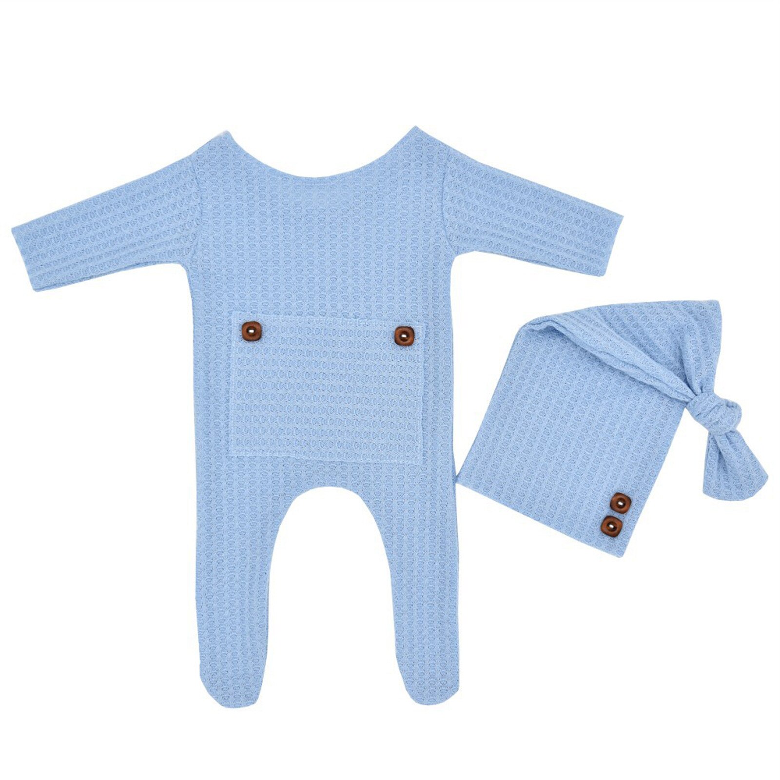 Pasgeboren Baby Fotografie Prop Footed Romper Knop Overalls Hoed Set Zachte Deken Dress Up Voor Kinderen Jongens Meisjes Foto Kostuum: Sky Blue