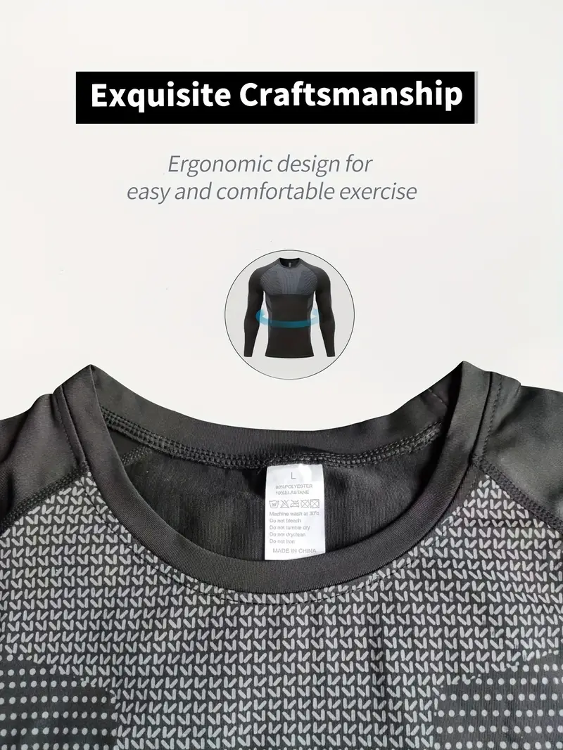 Camiseta ajustada de manga larga con cuello redondo para hombre, Tops transpirables de secado rápido, ropa cómoda