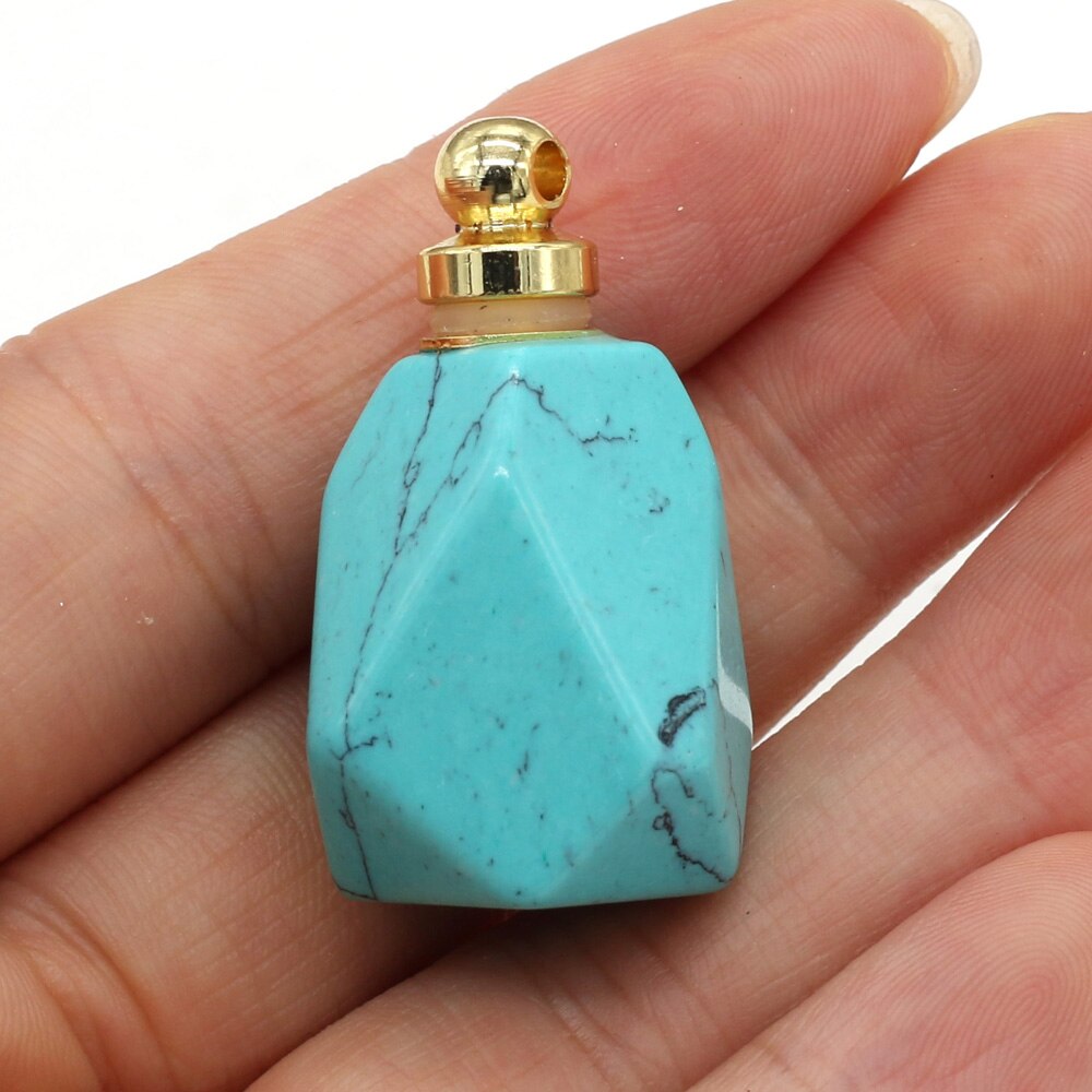 Pedra natural perfume garrafa colar pingente difusor de óleo essencial pingente rosa quartzs tigre olho pedra polígono forma jóias: Blue Turquoise