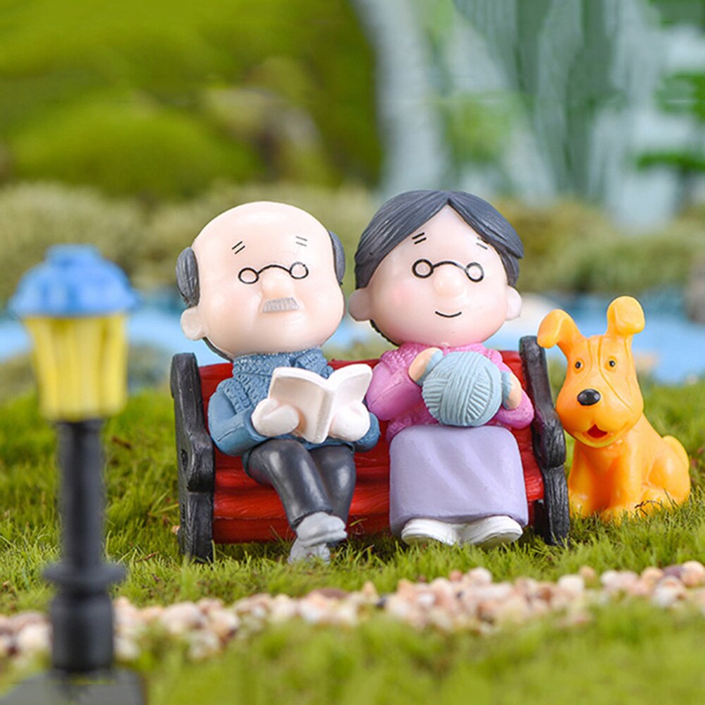 Figurines en forme de Terrarium de grand-père | Figurines mignonnes de Couple amoureux sur chaise, Figurines miniatures de grand-père, accessoires de jardin féerique