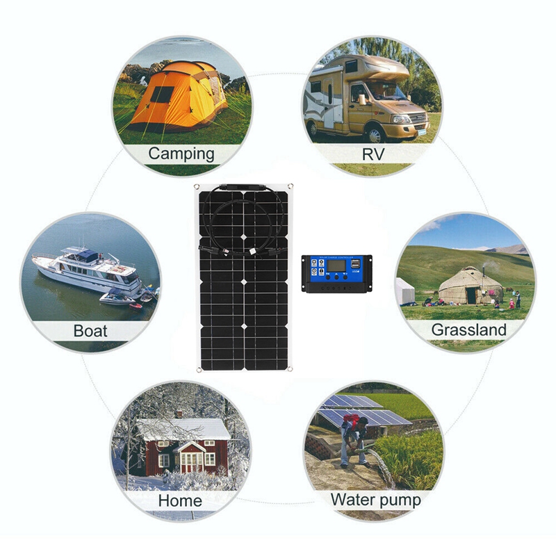 100W Flexible Solar Panel Battery Charger Charge Kit Marine Caravan Battery Charger Controller