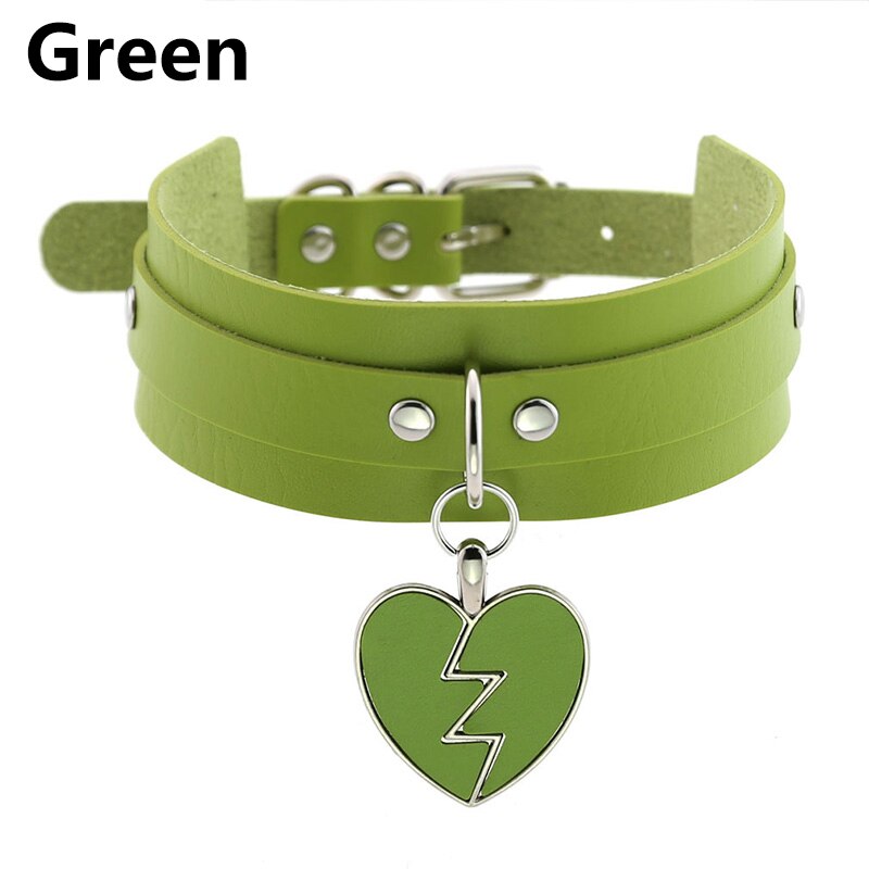 Frauen Männer Charm Herz-Form Anhänger Kragen Choker Halskette Schmuck Breiten Leder Einstellbare Halsband Partei Schmuck Zubehör: Green