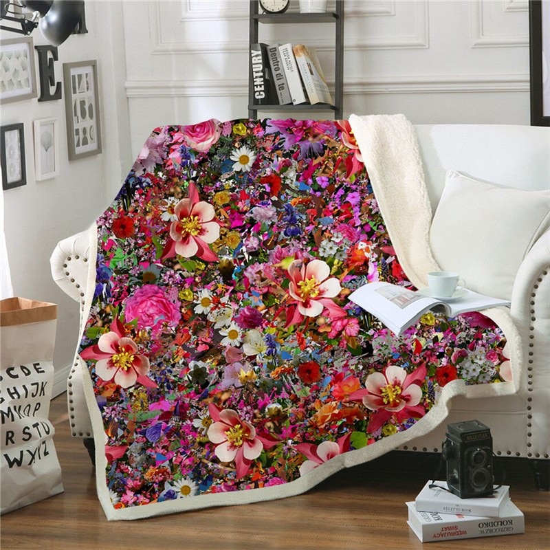 Couverture en peluche pour adulte | Courtedons de florale, couverture en peluche à impression 3D, canapé décontracté, couverture polaire, lit lavable, pour la maison, le bureau,