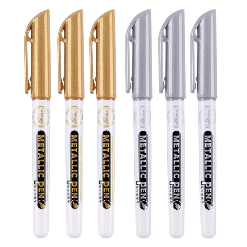 6Pc Gold Silber Epoxid Harz Zeichnung Stift Gold Blättert Punkt Stift Marker Acryl Farbe Höhepunkte metallisch dauerhaft Marker