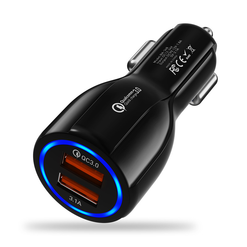 Quick Charge Dual USB Car Charger QC 3.0 Fast Charging For Xiaomi 9 Huawei P30 Pro For iPhone XS 8 Samsung Adapter Phone Charger: Black