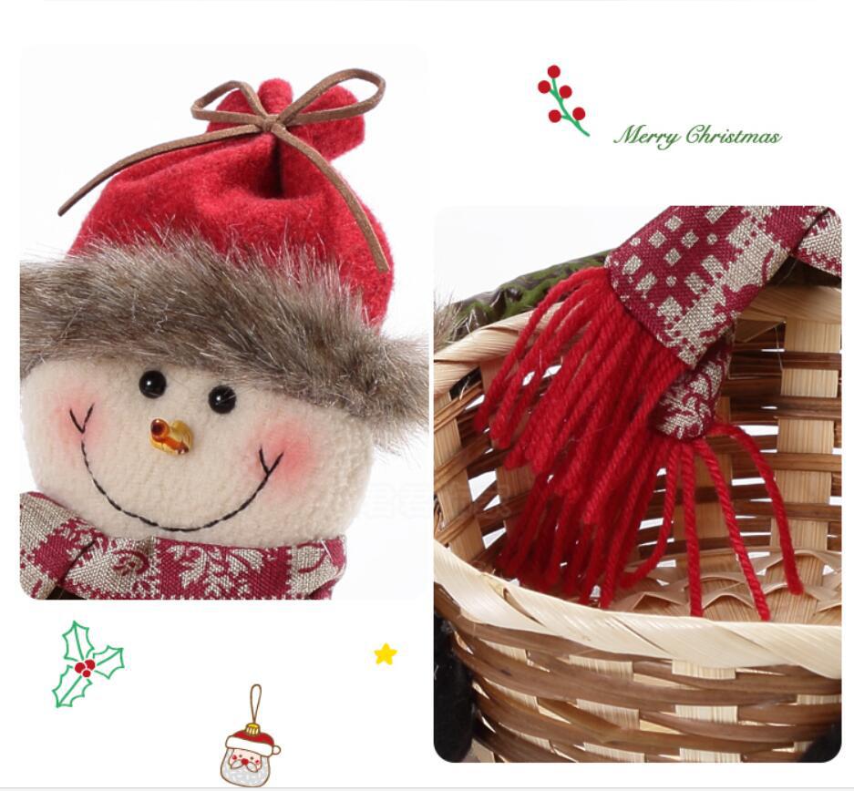 Cesta de mimbre de caramelo tejida a mano de Navidad, caja de embalaje de , bonita cesta de frutas de dibujos animados de Santa Claus, decoración de Navidad de alce y muñeco de nieve