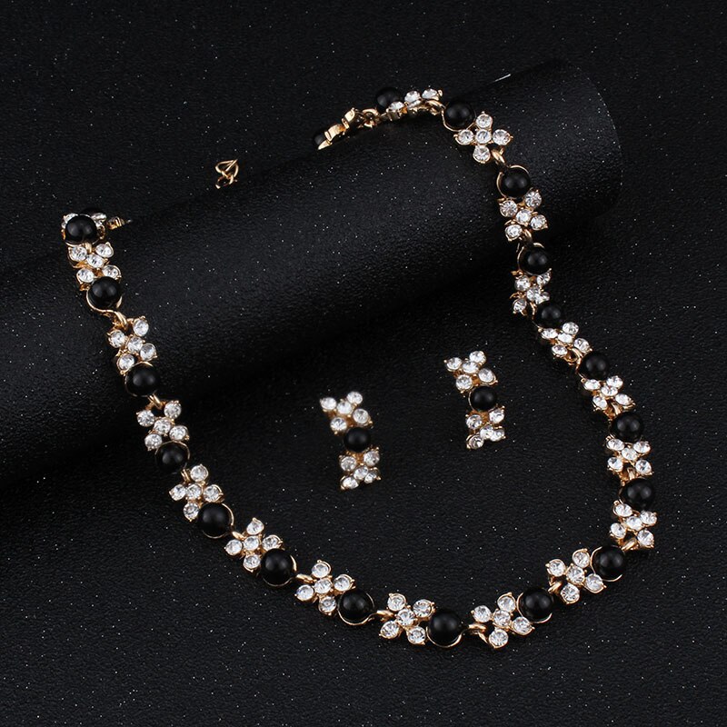 Ensemble de bijoux en Imitation de perles pour mariage, accessoires de robe, collier, boucles d&#39;oreilles, couleur or, de fleur: 1