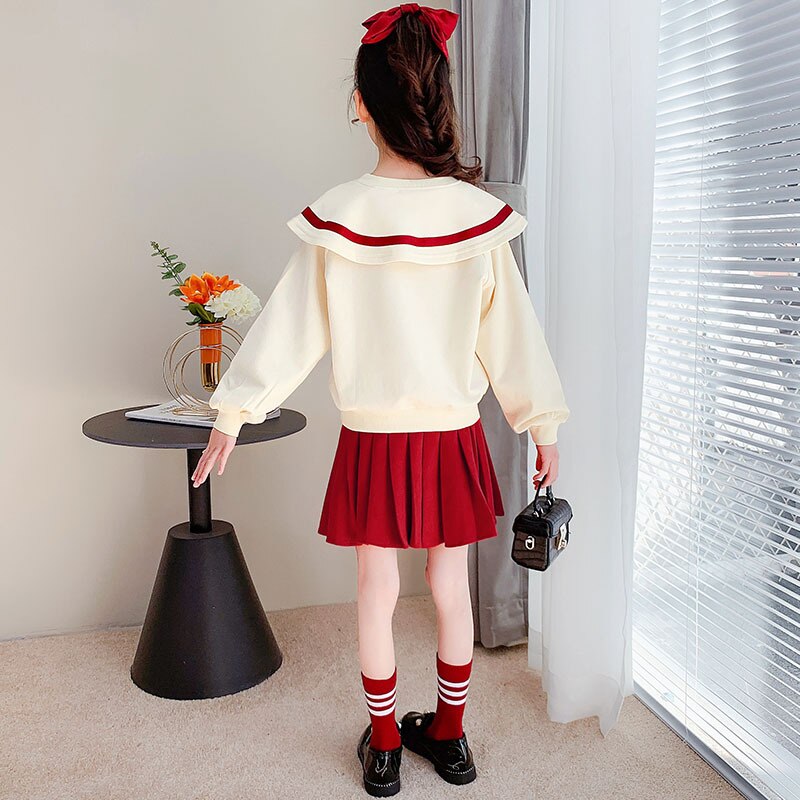 Set di vestiti per ragazze primavera 2022 nuovi abiti per bambini scuola ragazza maglione gonna corta Set di due pezzi felpa completi