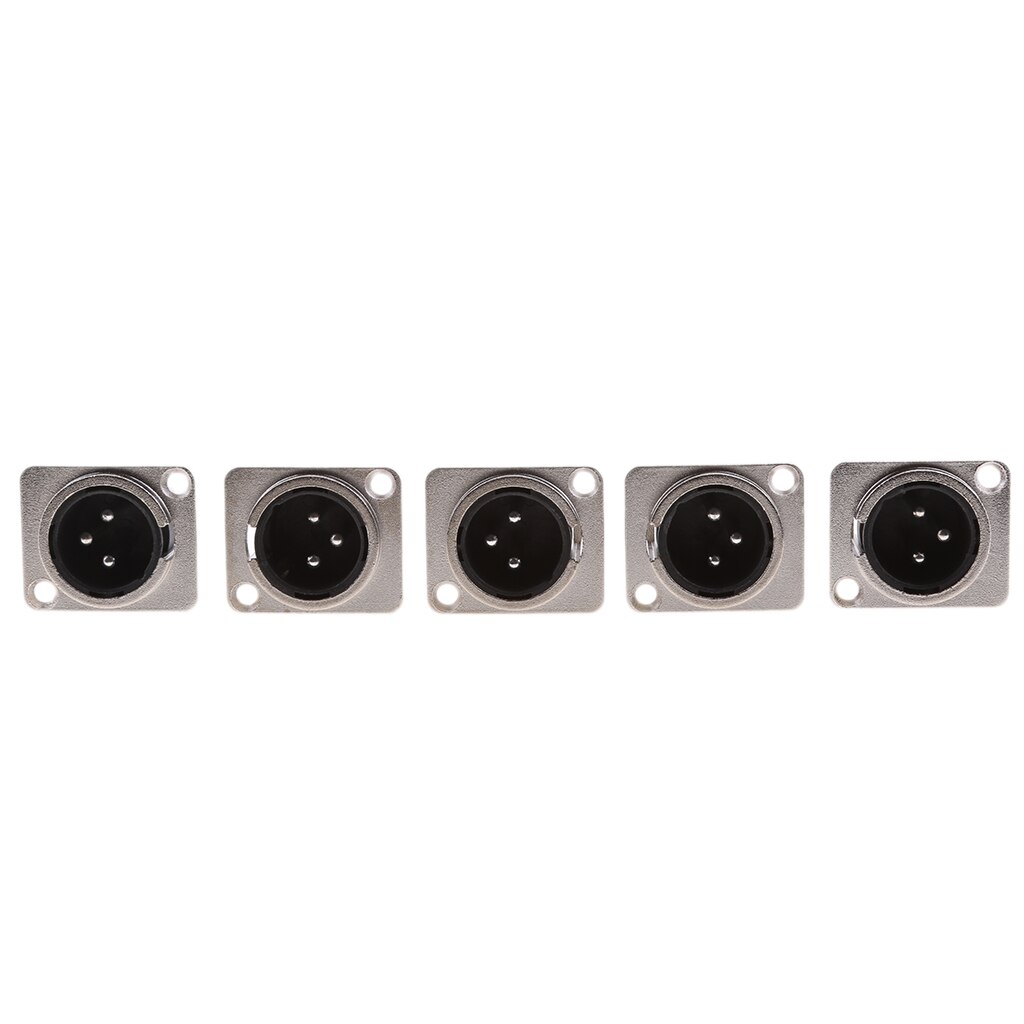 5Pcs XLR 3Pin Male Square Wall Chassis Panel Mounted Microphone Connector