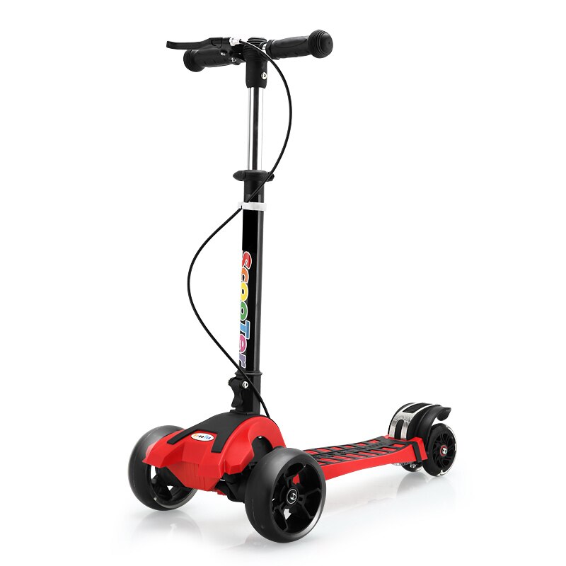 FJ0059 tricicli per Scooter per bambini bambino bambini pieghevole piede Scooter altezza regolabile PU ruota lampeggiante LED calcio Skateboard: Rosso