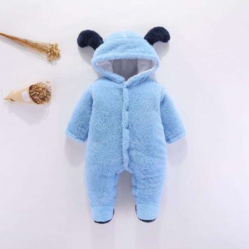 Barboteuse de couleur unie pour bébés filles et garçons, combinaison épaisse à manches longues avec dessin d'animal pour nourrissons de 3 à 12 mois, hiver