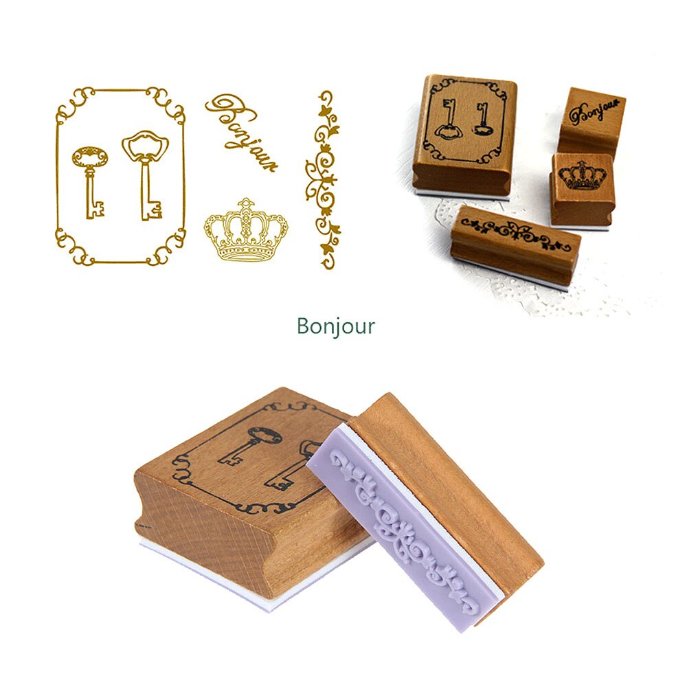 Trästämplar happy time style gummistämpel set dagbok järn box & diy 1 st