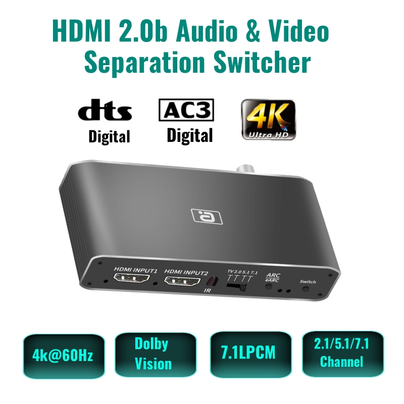 Hdmi Switcher Met Earc Voor 7.1CH AT3 Dts Audio Splitter Aux Coaxiale Spdif Optische Dac Extractor Versterker En Luidspreker &amp; Smart Tv