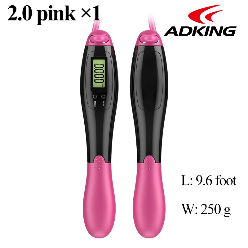 ADKING digital smart jump rope with accurate counter timer skipping rope for speed training body building non-slip wight loss: 2.0 rope pink 250g