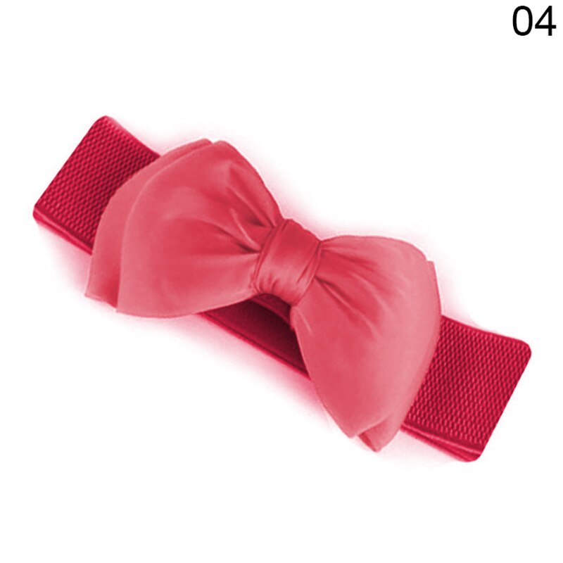 Women Bowknot Cummerbunds Elastic Bow Wide Stretch Bukle Waistband Belt 12 Colors Girl Dress Accessories Waist Belts: Rose