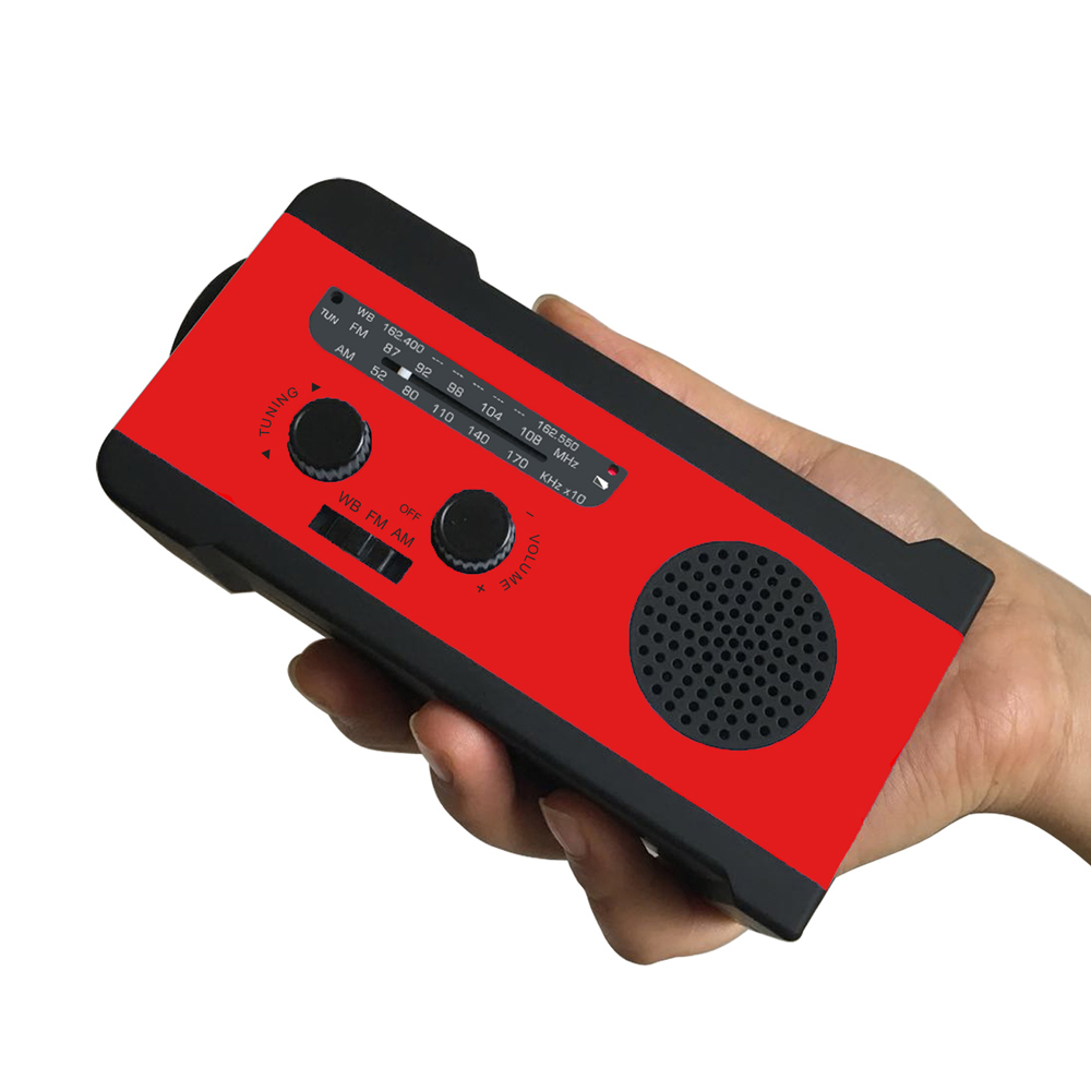 Radio Solar portátil AM/FM, con dinamo y linterna LED, cargadores de teléfono de emergencia de 2000mAh: Rojo