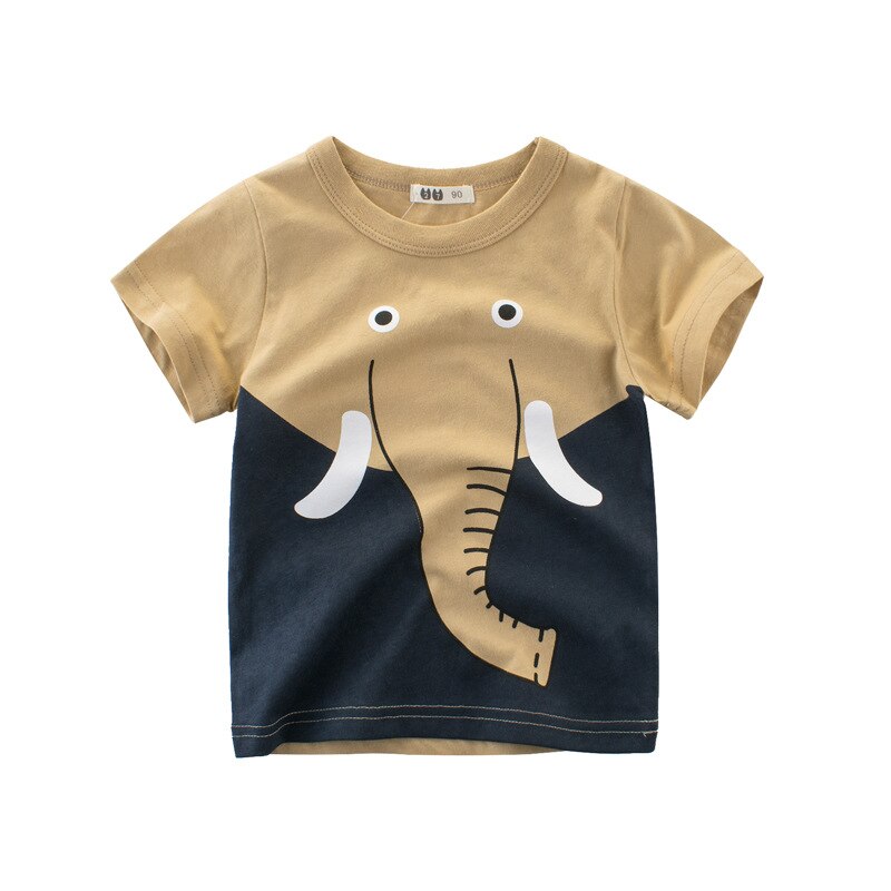 Summer Kids Boys 1T-10T Top Short Sleeve Cartoon Animals Patterns Patchwork Top: カーキ色 / 8T