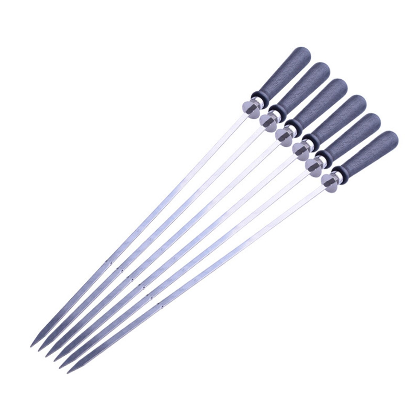 Brochetas reutilizables de acero inoxidable para barbacoa, pinchos para barbacoa, Kebab, palo de acero para acampar, utensilios de cocina, accesorios para carne, herramienta de 6 piezas: Wood Ring