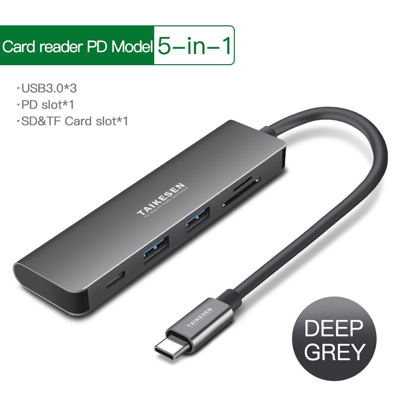 USB 3.1 Type-C Hub To HDMI Adapter 4K Thunderbolt 3 USB C Hub with Hub 3.0 TF SD Reader Slot PD for MacBook Pro/Air/Huawei Mate: Card Reader 5in1