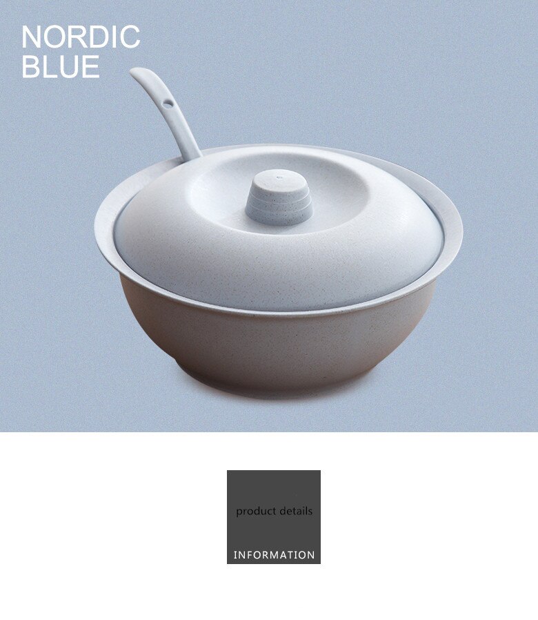 Vaisselle en paille de blé style japonais avec couvercle bol à soupe ménage grand bol à soupe binaural haute température avec couvercle: PU ciel