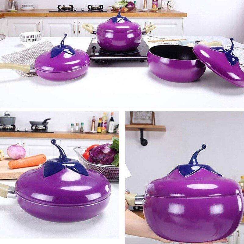 Fruit Pan Cooking Pot Color Grill Pan Induction Cooker Gas Aluminum alloy Cookware Eggplant Milk Pot