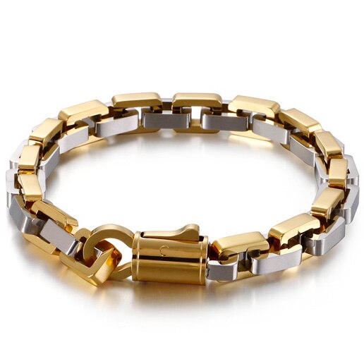 Goud Zwart Rvs Interlock Box Chain Armband Voor Mannen Zware Biker Sieraden Beste Vrienden Heren Armbanden: Color 4
