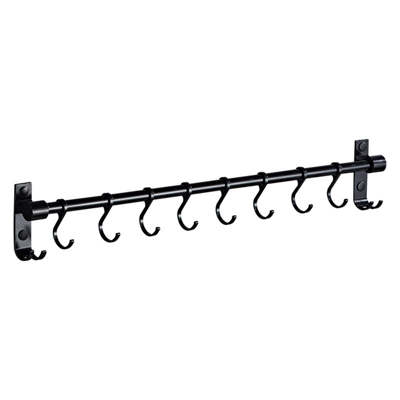 Kitchen Utensil Hook Rack Aluminum Wall Mounted Pantry Tool Holder Black Bathroom Sundry Hook Hanging Rod Shelf Organizer