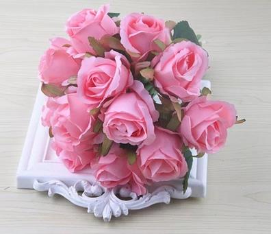 12 roses bouquet simulation wedding flower living room decoration flower flower arrangement home furnishings: Pink