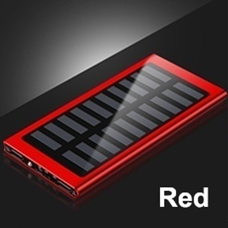 Solar 30000mAh Power Bank o dużej pojemności Ultra cienki 9mm z oświetleniem LED zewnętrzna ładowarka solarna Travel Powerbank na smartfon: Red