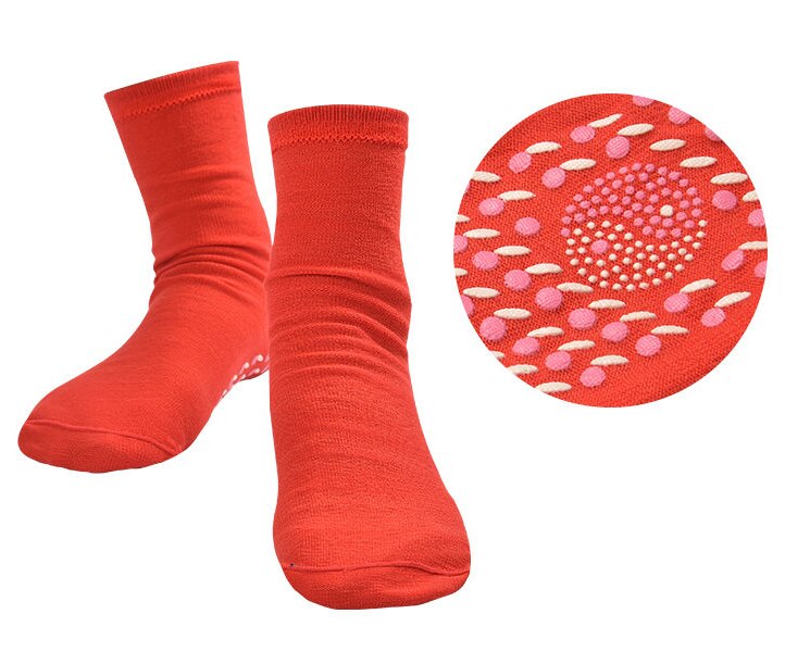 Selvopvarmning opvarmede sokker til kvinder mænd hjælper varme kolde fødder komfort sundhed opvarmede sokker magnetisk terapi vinter varm fodpleje: Rød