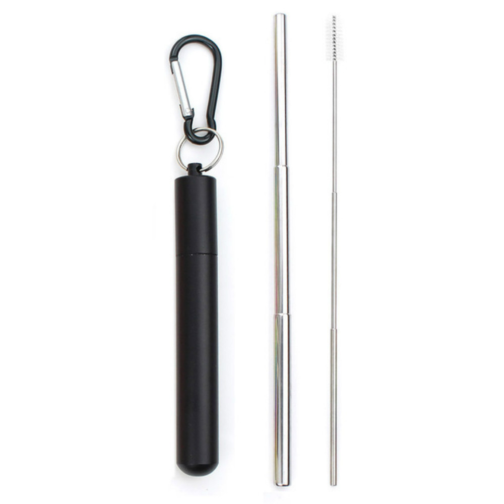 Paille télescopique en acier inoxydable, pliable et réutilisable, Portable, avec étui et brosse pour voyage en plein air: 4