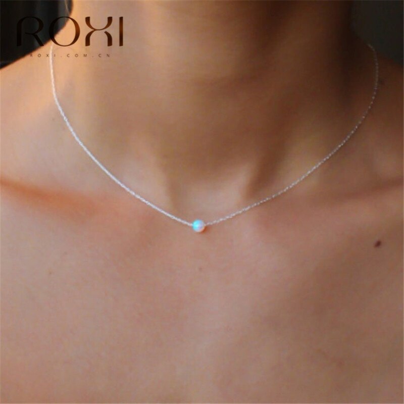 ROXI White Fire Opal Choker Necklace Gold Link Chain Necklace Small Round Pendant Necklace for Women Minimalist Jewelry: Default Title