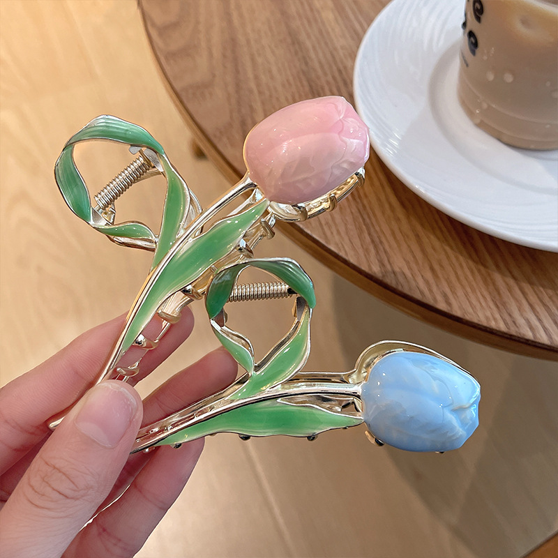 Flower Metal Hair Claw para Mulheres e Meninas, Elegante Multicolor Tulip Hairclip, Ponytail Bun Hairpins, Maquiagem Washing Face, Fashion Gifts