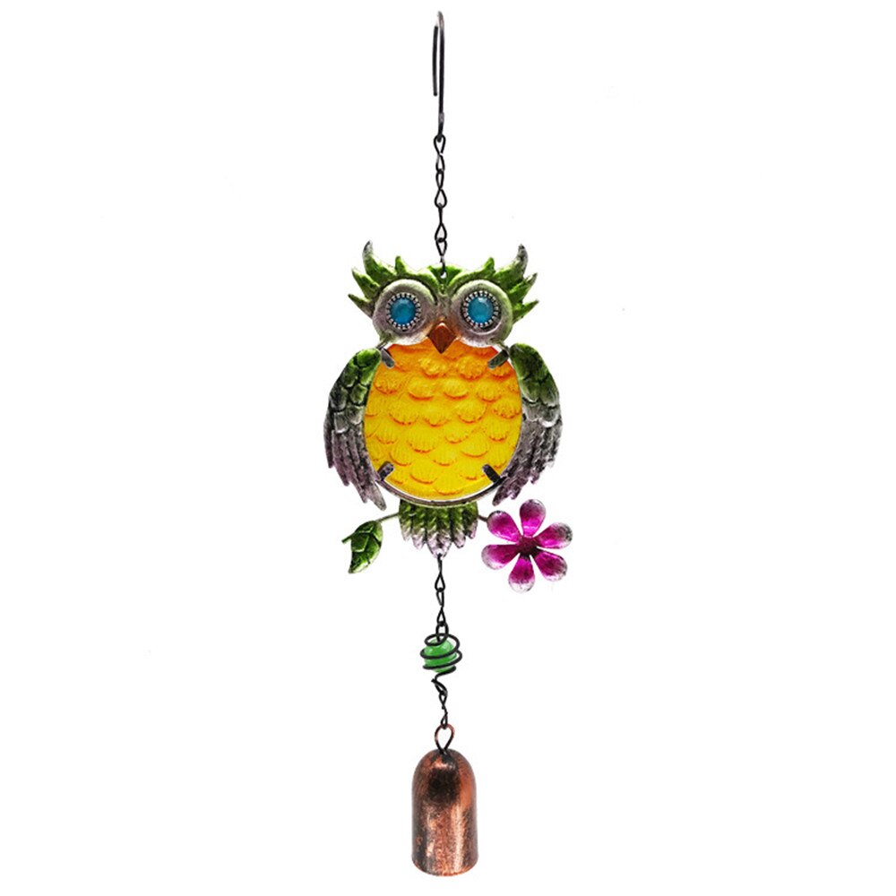 1pc estilo europeu retro metal coruja vento sinos criativo antigo ferro forjado vidro pintado artesanato casa decoração do jardim pingente