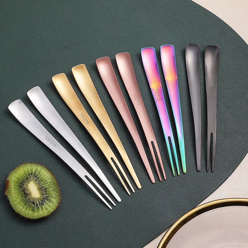 2in1 Fruit Fork 304 Stainless Steel Dessert Fork Food-grade Mixing Spoon Mini Fruit Stick Perfect for Cake Fish Coffee Ice Cream