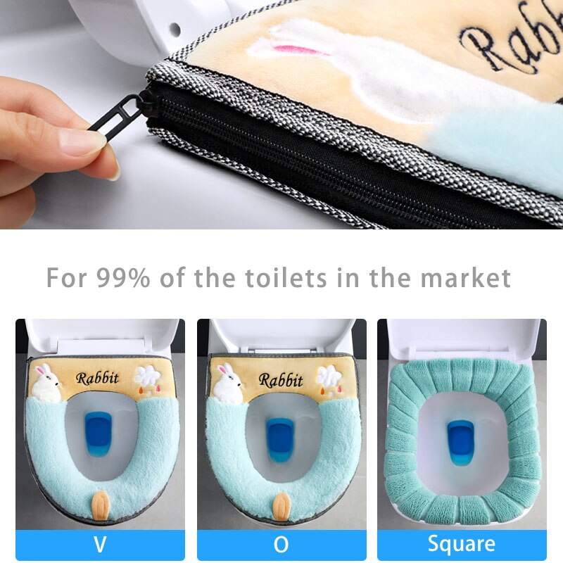 Bathroom Toilet Seat Cover Set Thicken Soft Coral Velvet Rainbow Color Zipper Toilet Case Warm Waterproof WC Potty Cover SWZ024