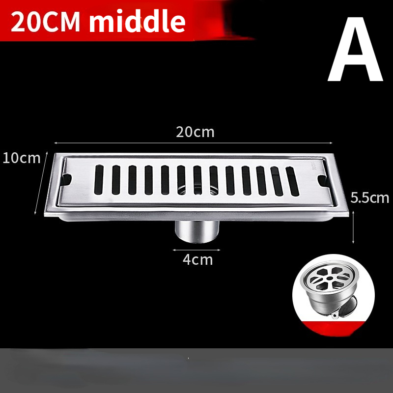 Stainless steel Long Square shower floor drain cover floor waste grate for Shower room toilet insect proof: A