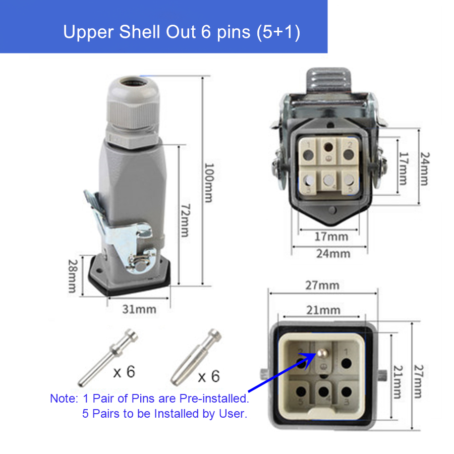 Heavy Duty Connector Aviation Plug Socket Rectangular Industrial HA- Series 4 5 6 8 Pin Water Proof IP65 Male Female 10A 16A: Lavender