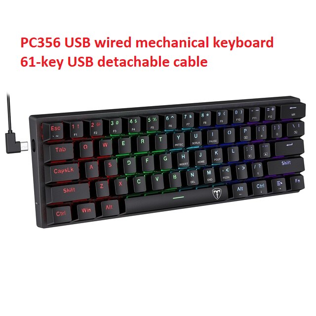VicTsing-Teclado mecánico inalámbrico para videojuegos, dispositivo con Bluetooth/2,4 Ghz, 60% RGB, tres modos conectables, con interruptor azul: Wired keyboard