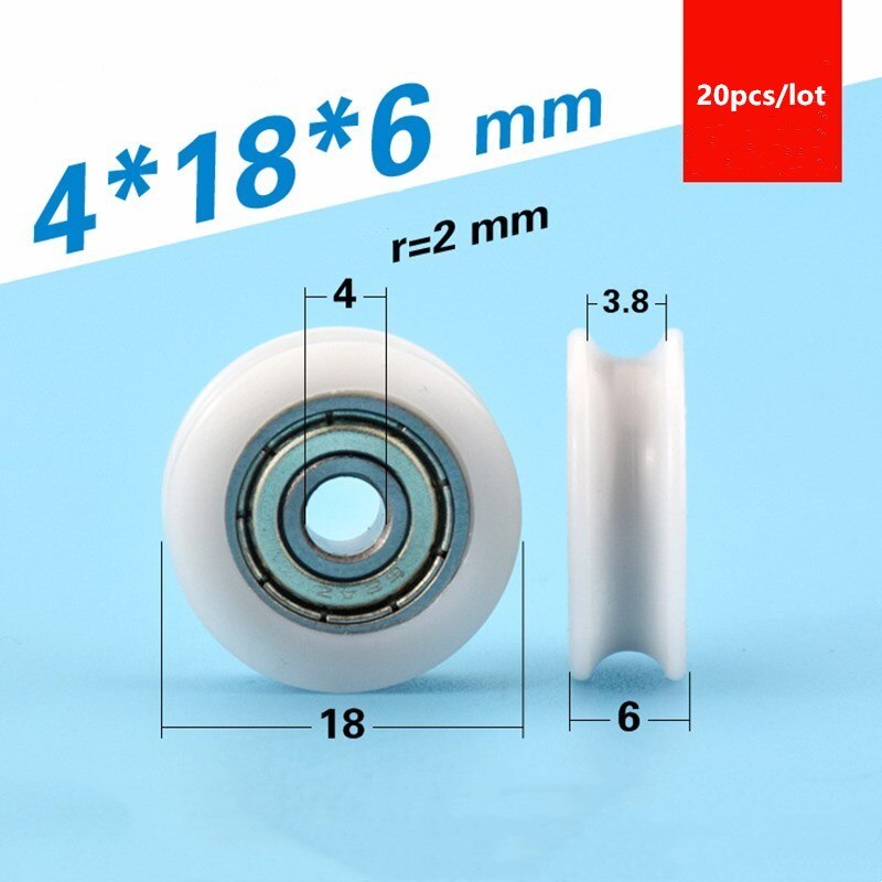 20pcs U groove POM Plastic coated bearing 624ZZ 4*18*6mm door Window furniture guide wheel nylon wrapped pulley roller bearing