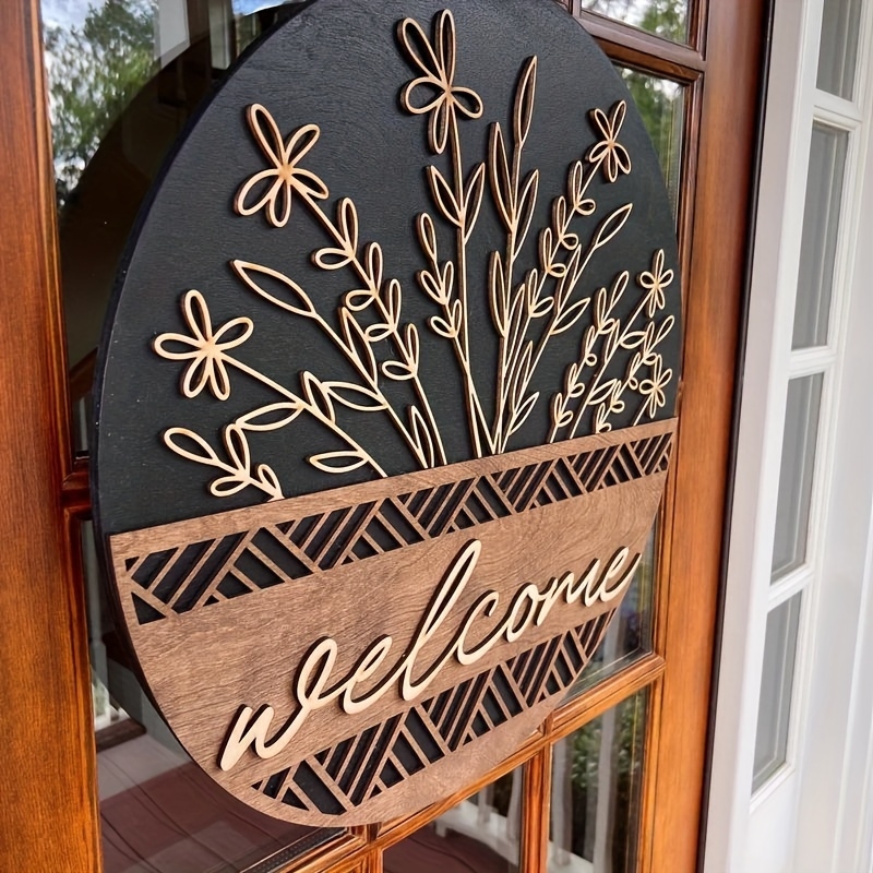 8-calowy drewniany okrągły znak powitalny z kwiatowym motylkowym wzorem Kolorowy nadruk 2D Tablica na drzwi Kawiarnia Dekoracja prezentu