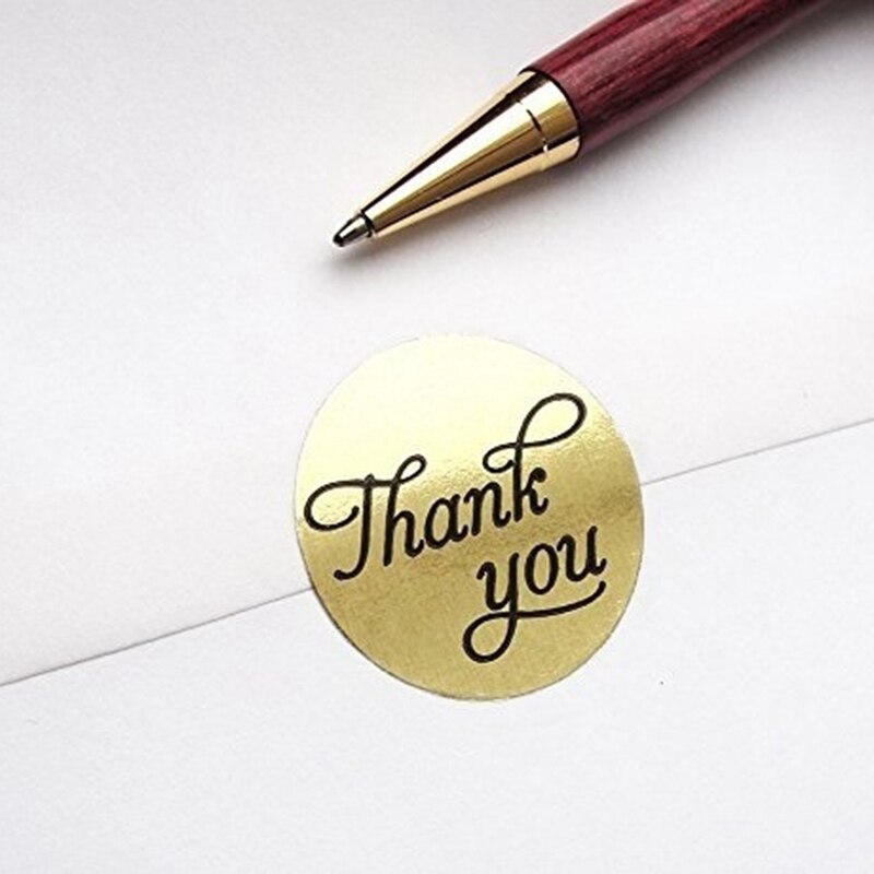 100 Labels,1 Inch Round Gold Foil Thank You Sticker Labels in Script/Calligraphy Print