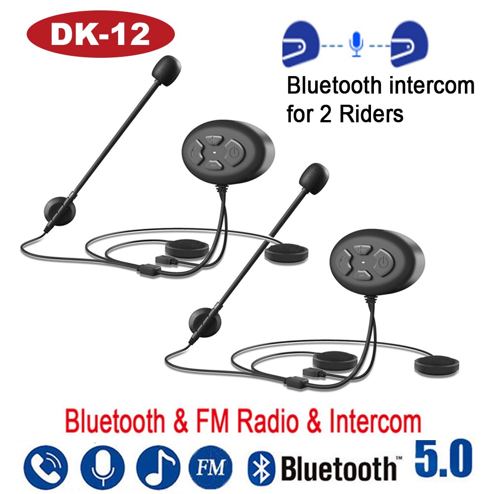For 2 Riders Helmet Intercom Motorcycle Bluetooth 5.0 Headsets Intercomunicador with Fm Radio Wireless Walkie Talkie Interphone