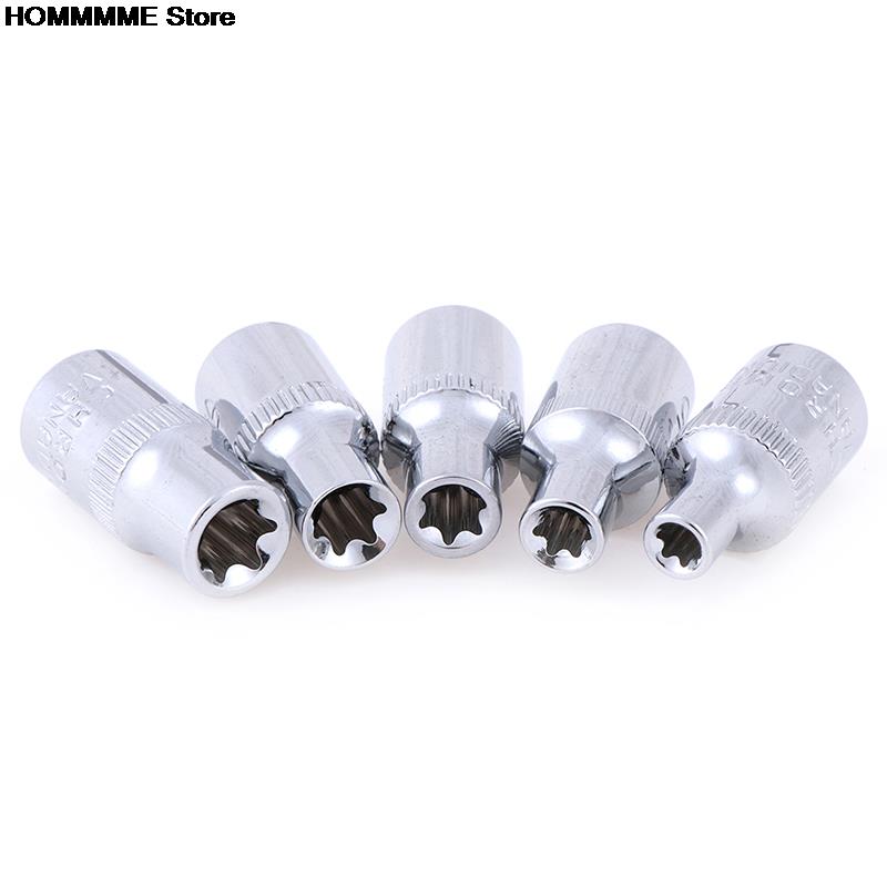 1/5pcs E-Socket Sockets 1/4 Inch(6.3mm)/3/8" Torx Star Bit Female E-Socket Set Socket Nuts Set E4,E5, E6,E7, E8,E10